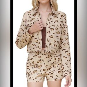 AVEC LES FILLES Cotton Twill Leopard Print Jacket